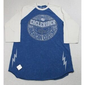 Affliction Eaglerider Shirt Mens Large Blue White Raglan Graphic 3/4 Sleeve